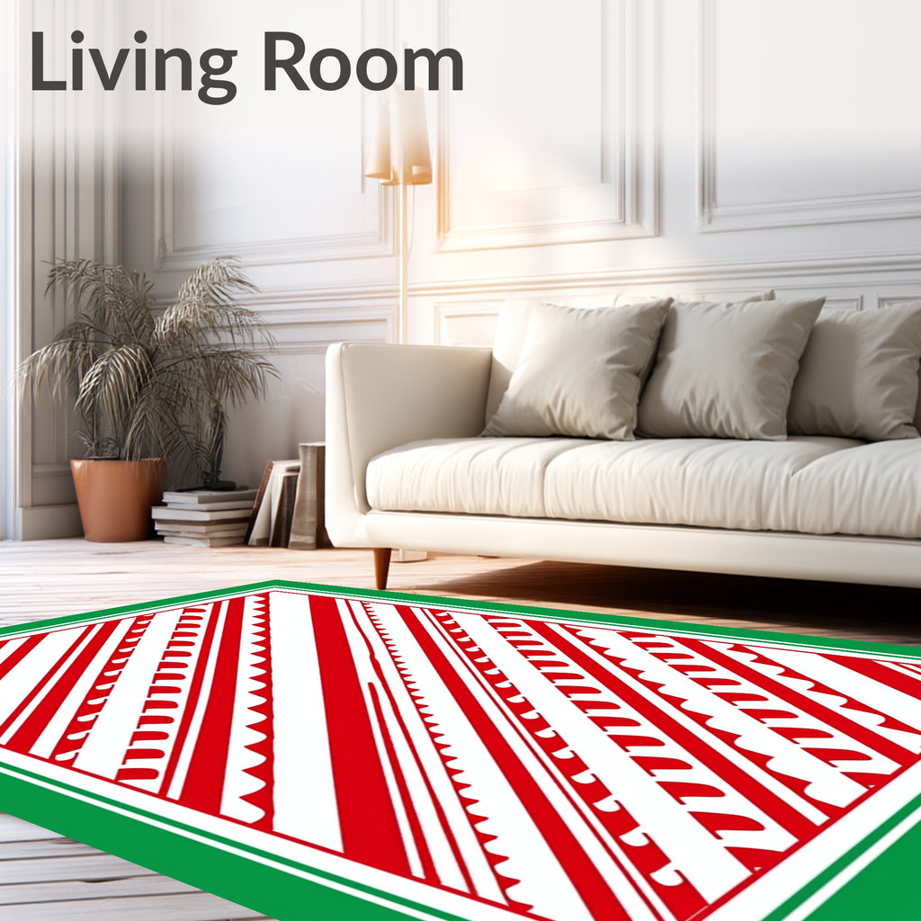 Red White Diagonal Stripe Garland Rug