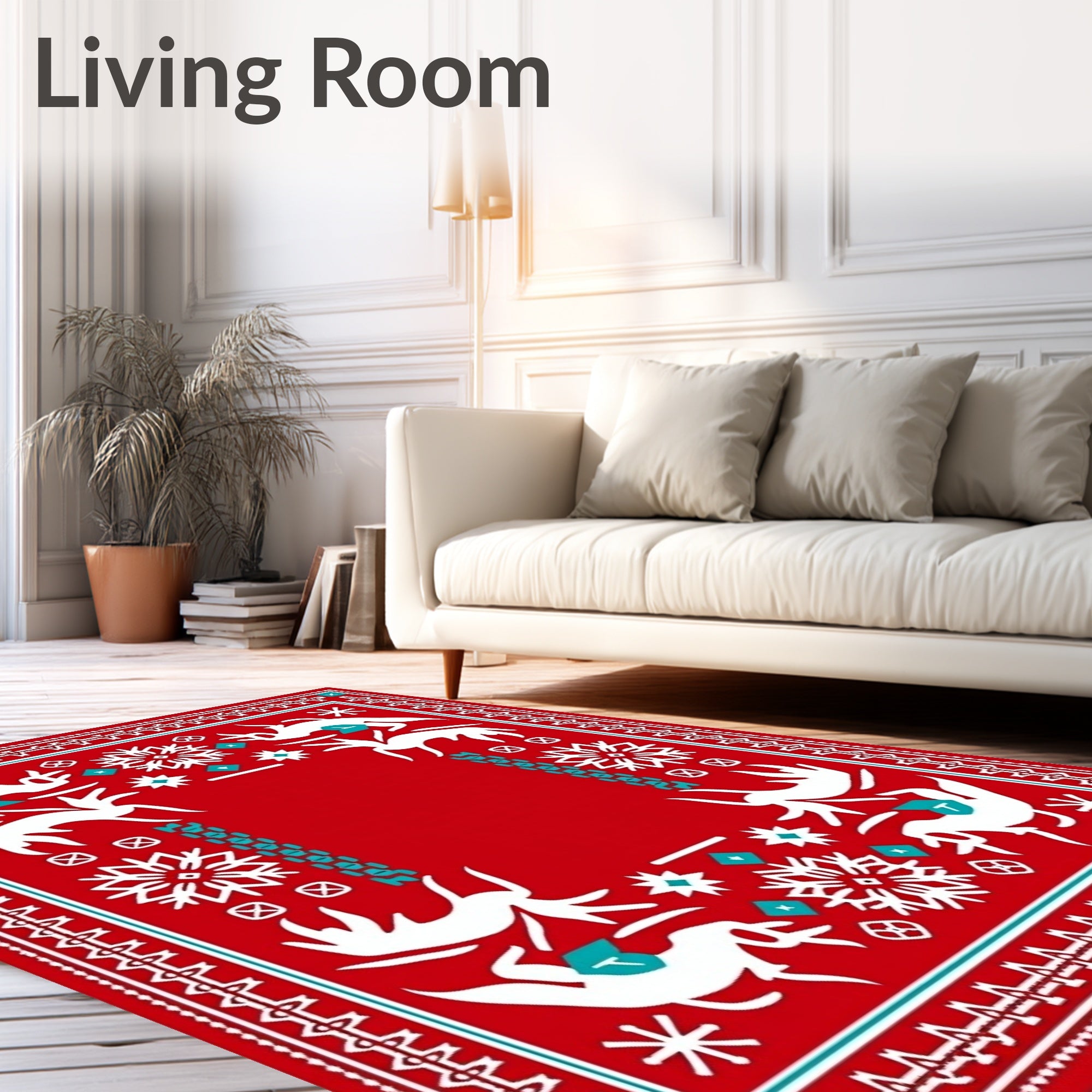 Bold Red Woodland Animal Snowflakes Rug