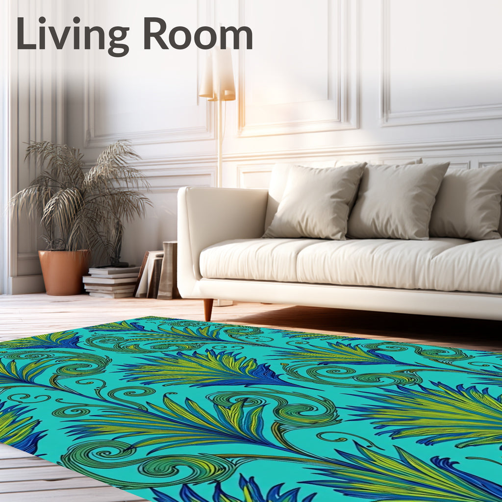 Turquoise Lush Blue Green Floral Swirl Rug