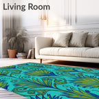 Turquoise Lush Blue Green Floral Swirl Rug