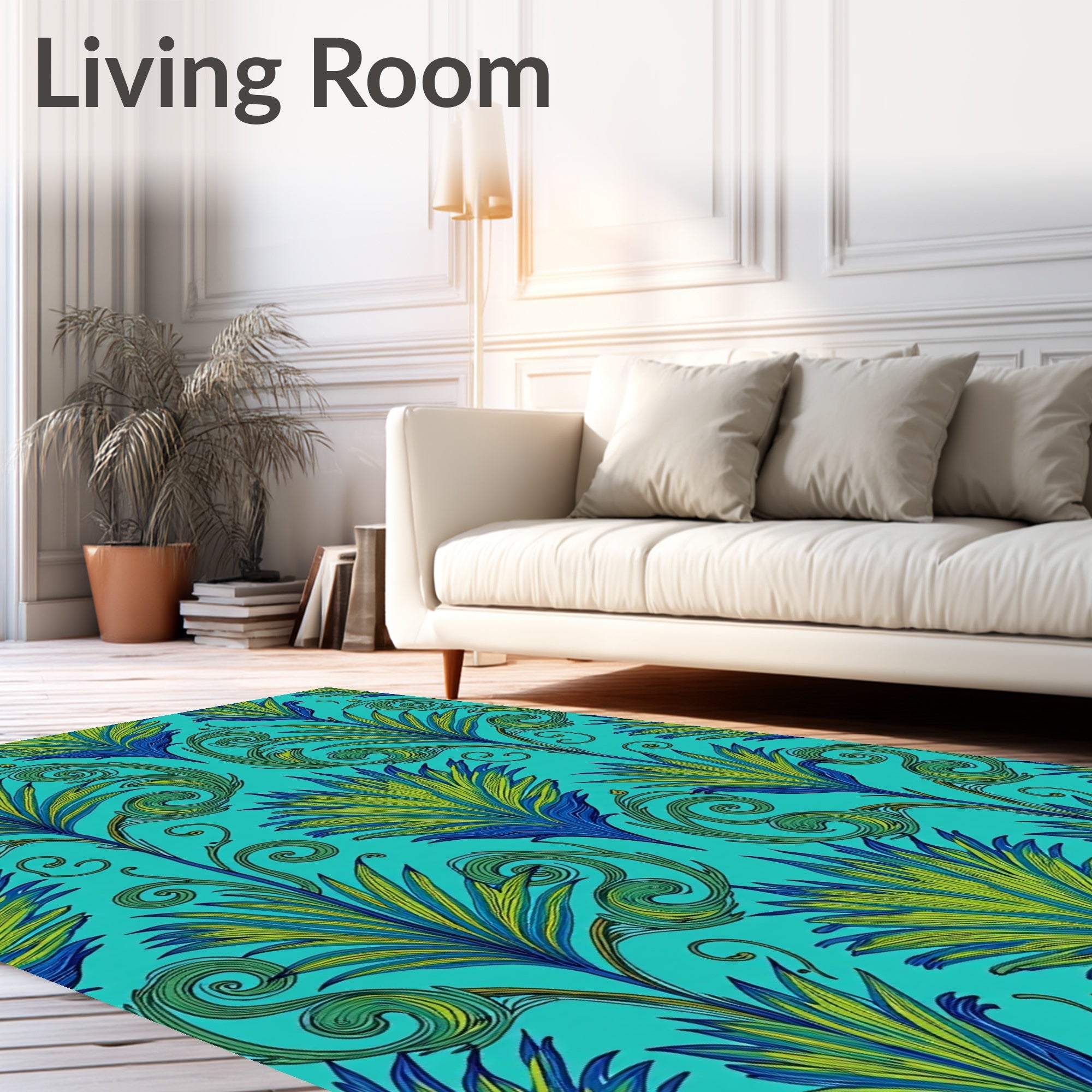 Turquoise Lush Blue Green Floral Swirl Rug