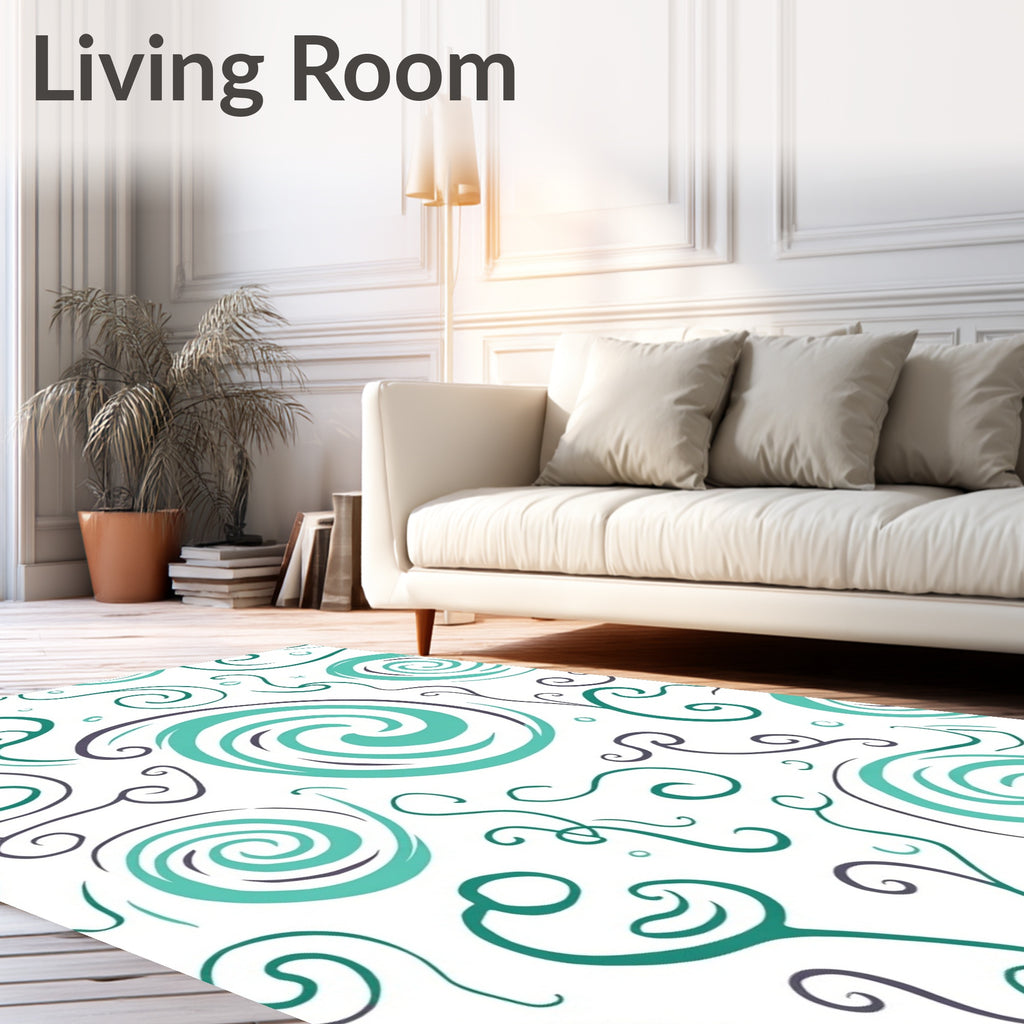 Turquoise Swirl Abstract Whimsical Rug