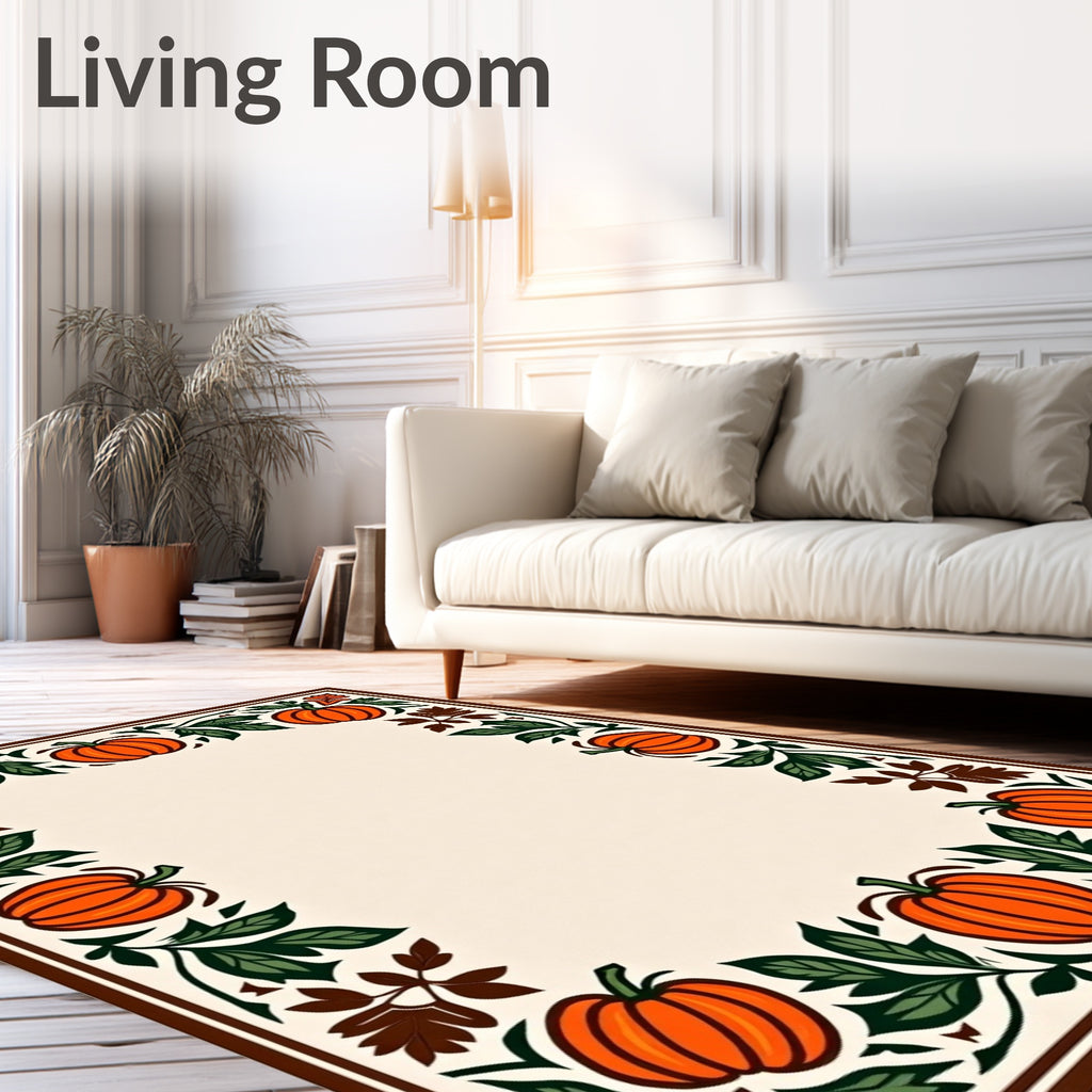 Orange Pumpkin Autumn Border Rug