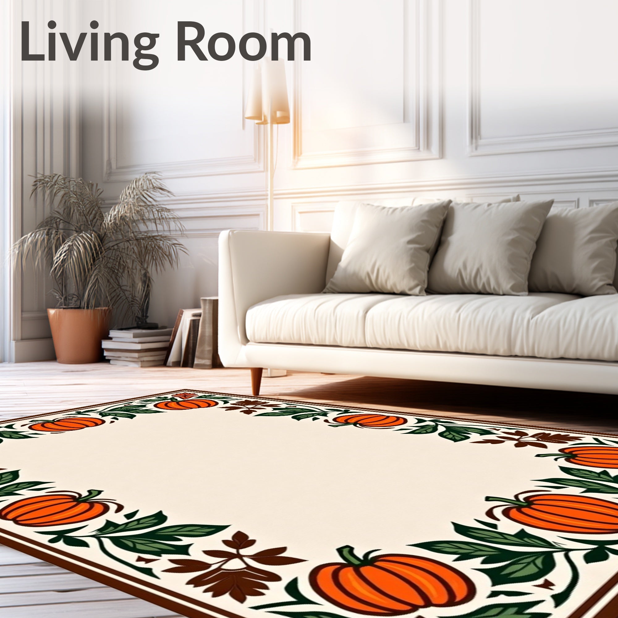 Orange Pumpkin Autumn Border Rug