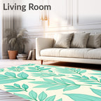 Teal Leafy Branches Cream Background Rug