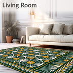 Deep Green Gold Sunburst Circles Rug