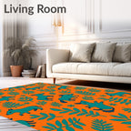 Orange Teal Canine Foliage Field Rug