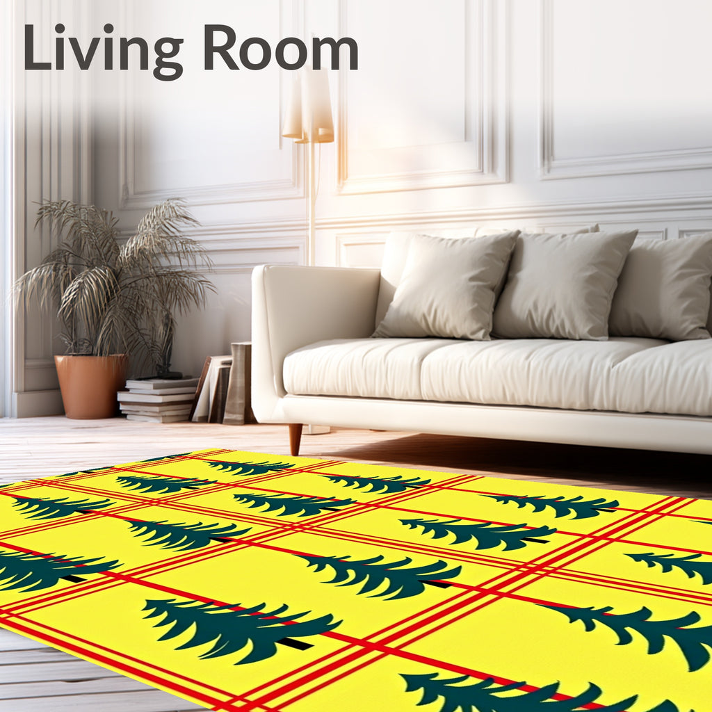 Forest Green Christmas Trees Red Plaid Rug