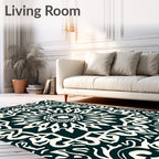 Dark Teal Off-White Mandala Medallion Rug