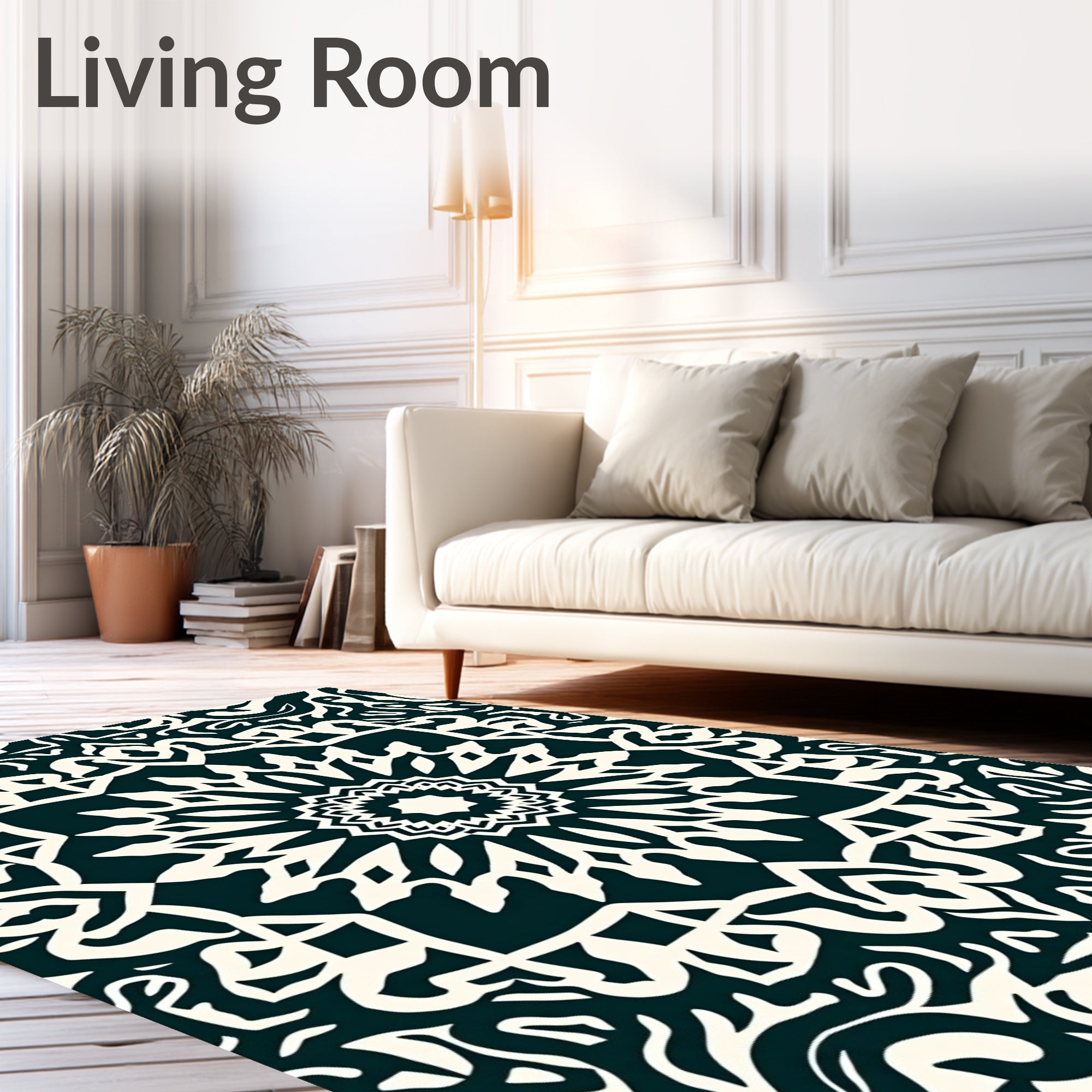 Dark Teal Off-White Mandala Medallion Rug