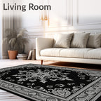 Black Silver Ornate Medallion Flourish Rug