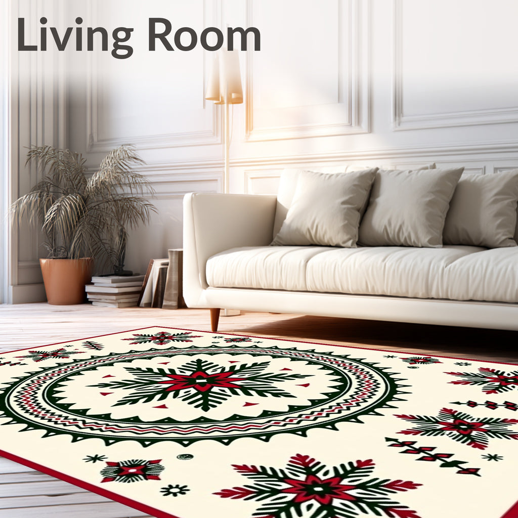Crimson Green Starburst Mandala Rug