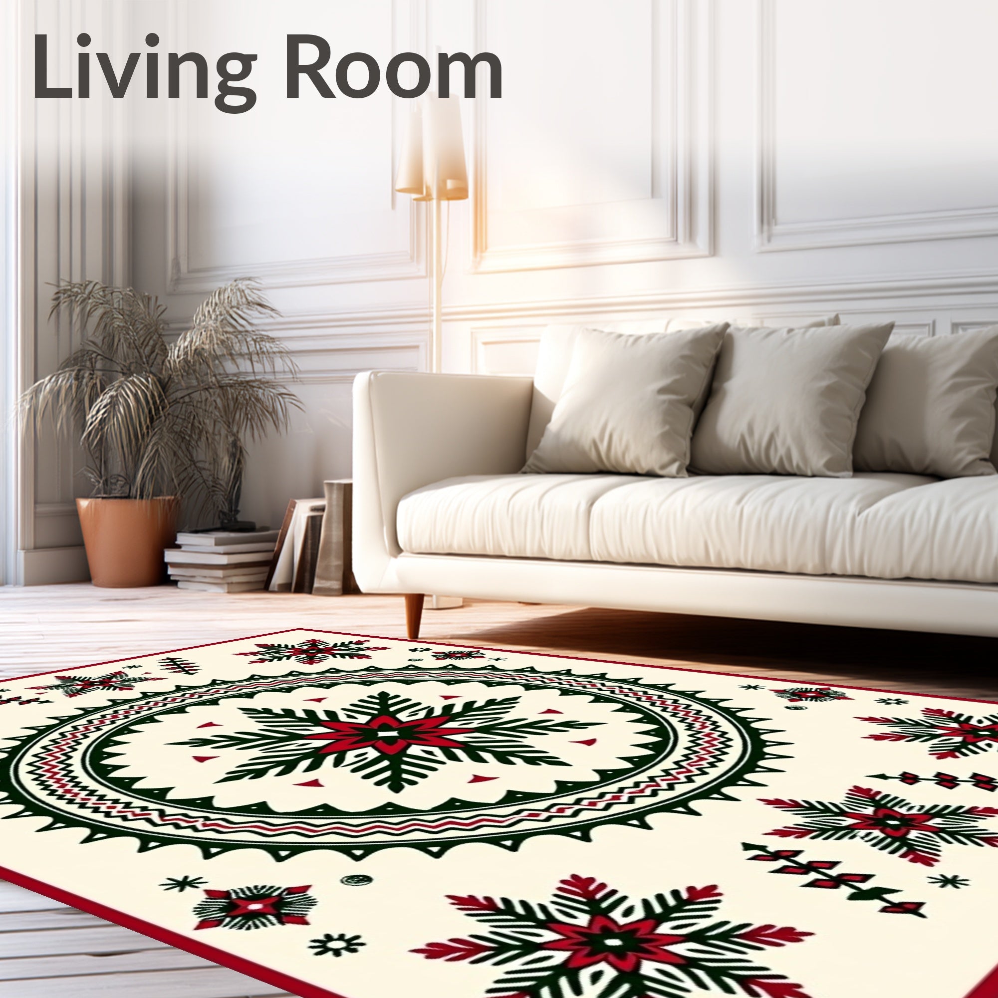 Crimson Green Starburst Mandala Rug