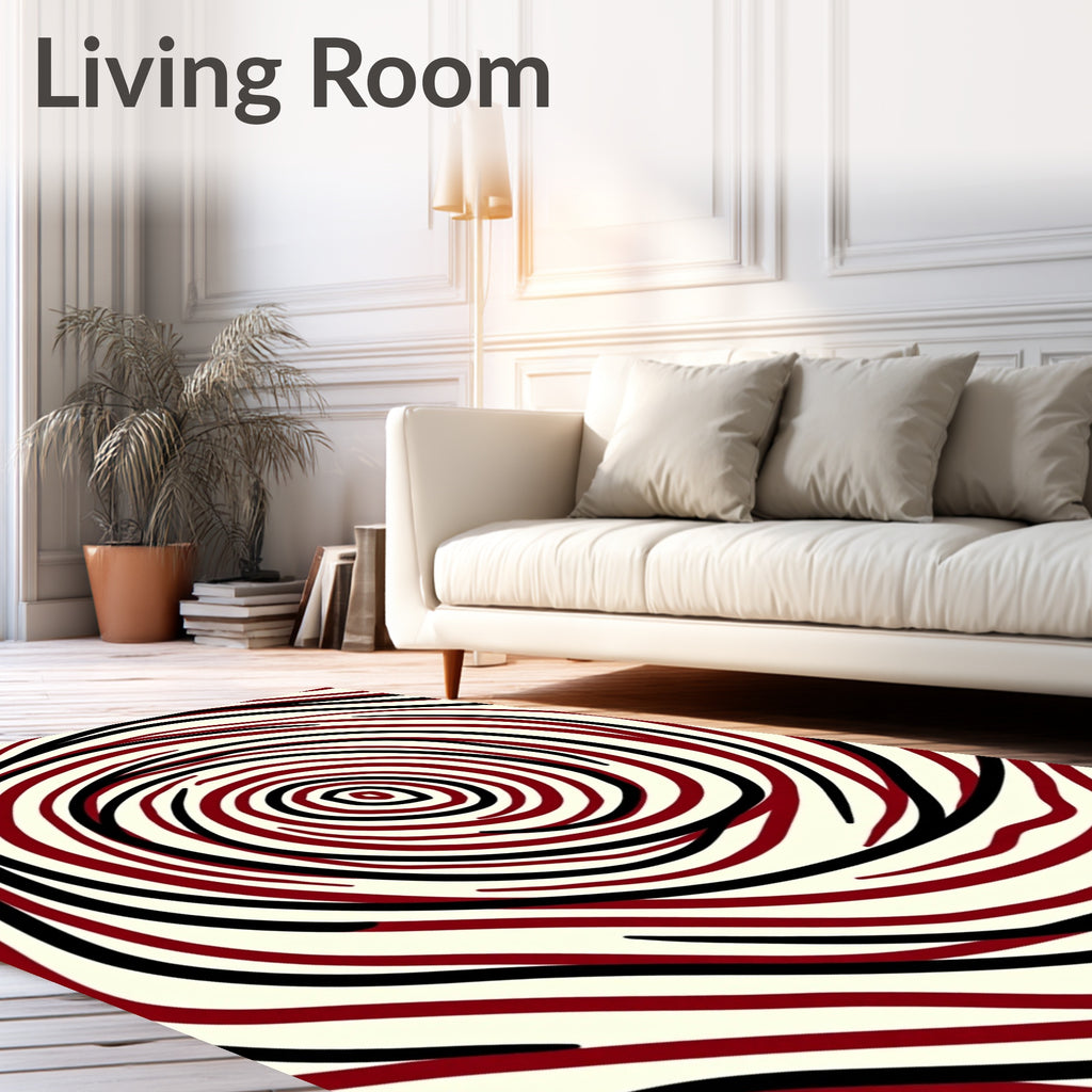 Crimson Black Swirling Concentric Rings Rug