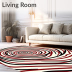 Crimson Black Swirling Concentric Rings Rug