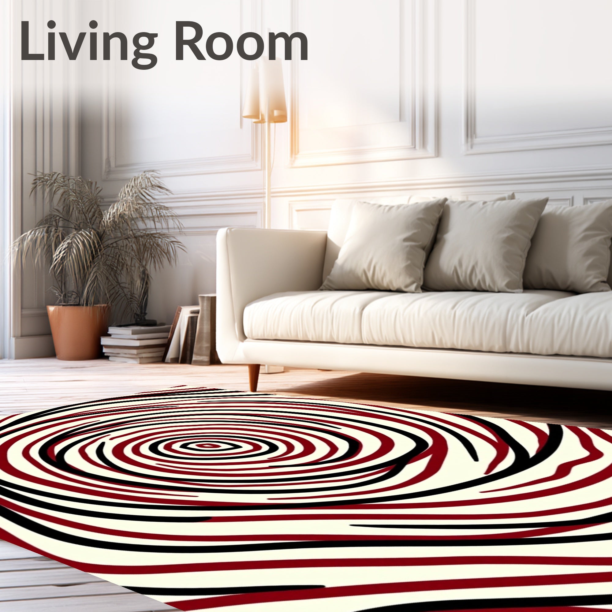 Crimson Black Swirling Concentric Rings Rug