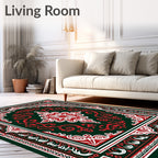 Ornate Red and Green Floral Medallion Rug