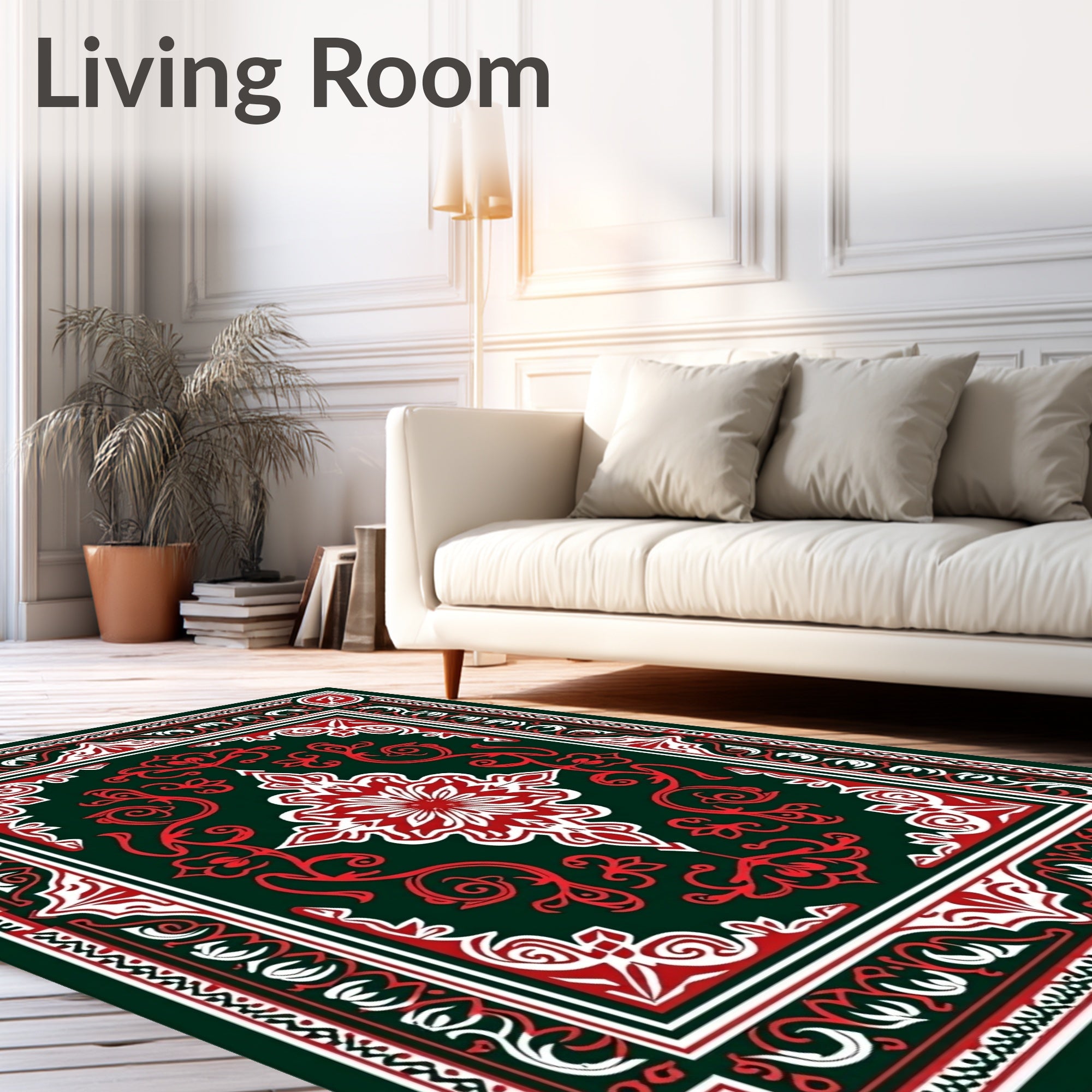 Ornate Red and Green Floral Medallion Rug