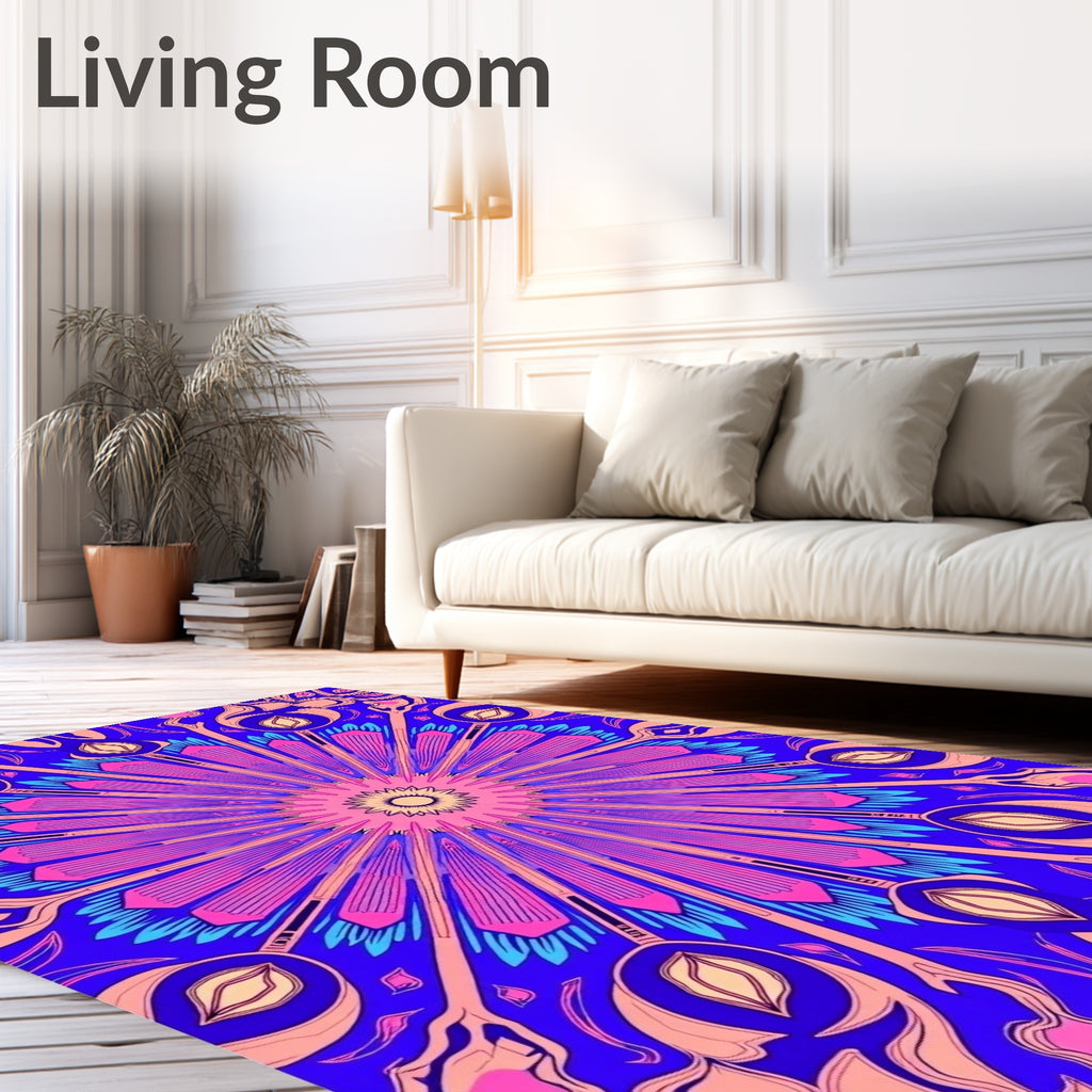 Vibrant Pink Blue Floral Sunburst Rug