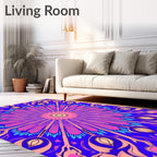 Vibrant Pink Blue Floral Sunburst Rug