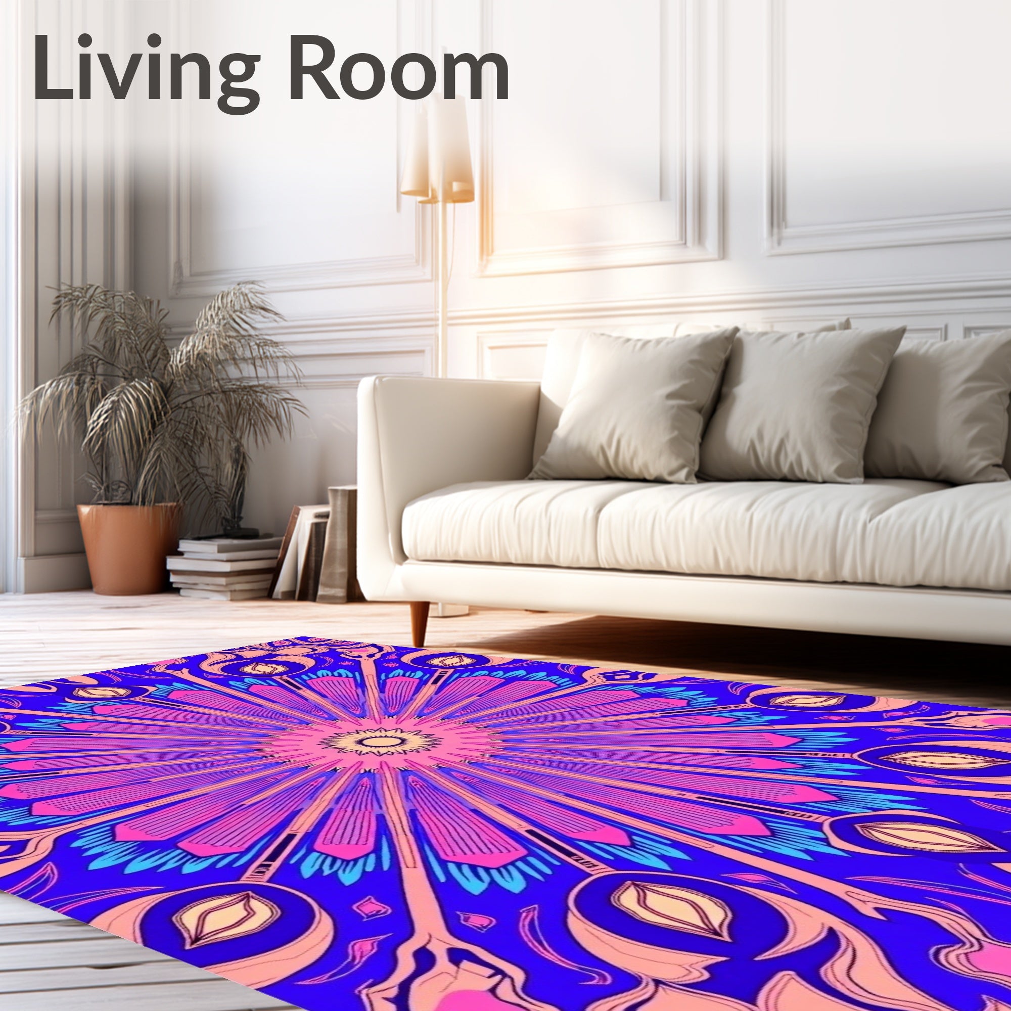 Vibrant Pink Blue Floral Sunburst Rug