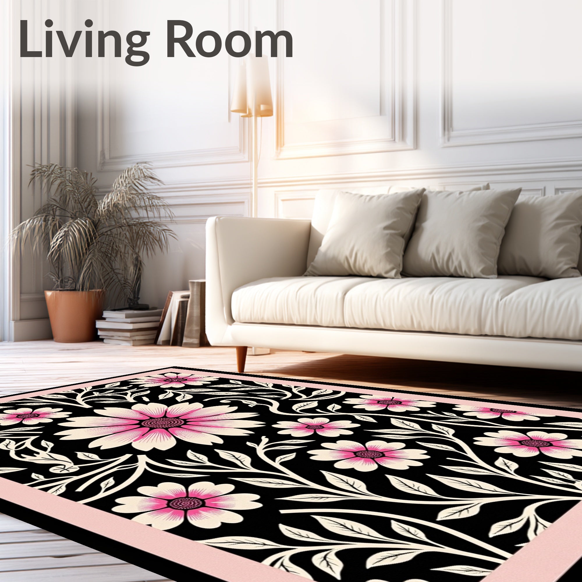 Delicate Pink Floral Vines Rug
