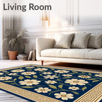 Cream Daisy Navy Botanical Border Rug