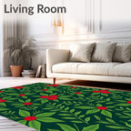 Festive Green Red Berry Foliage Rug
