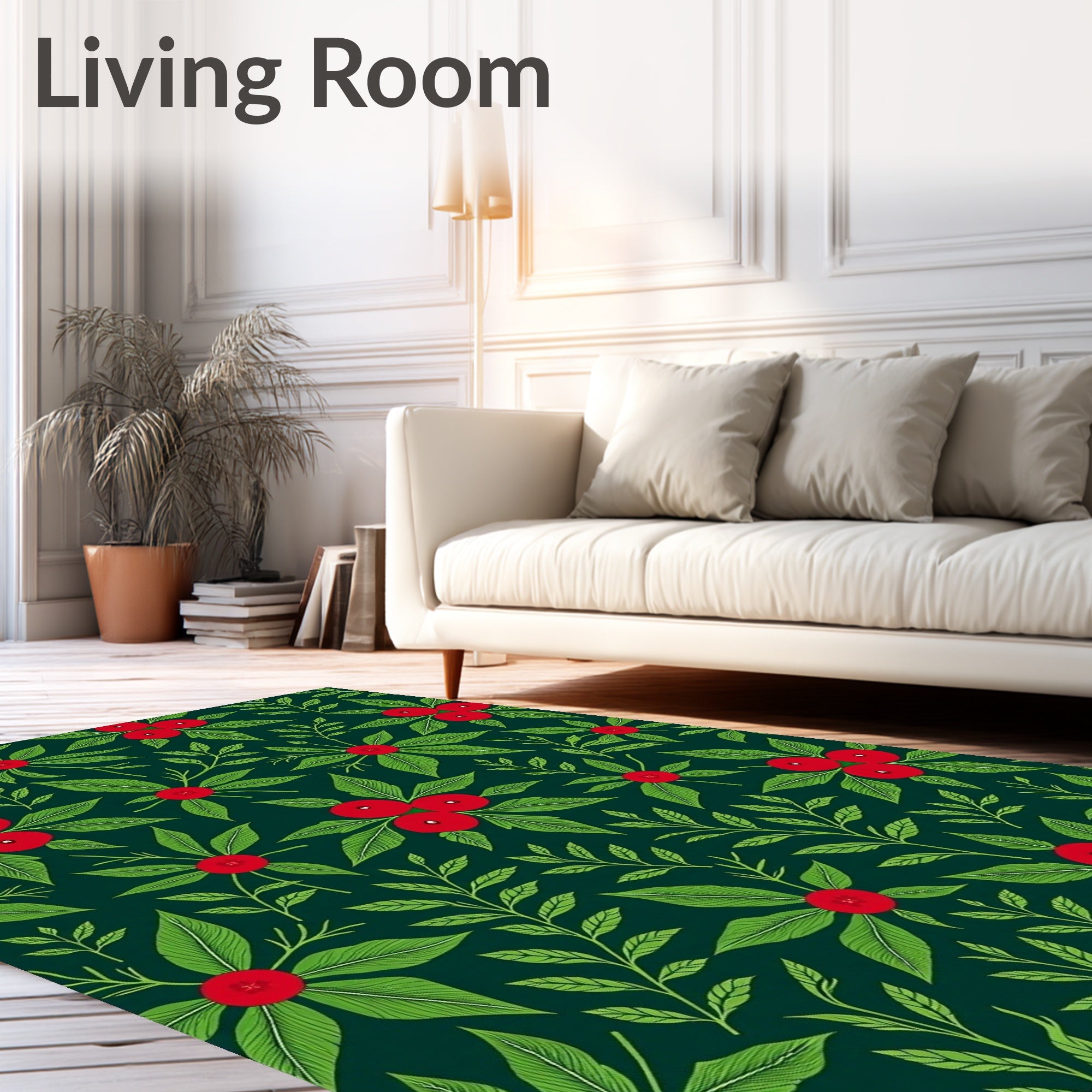 Festive Green Red Berry Foliage Rug