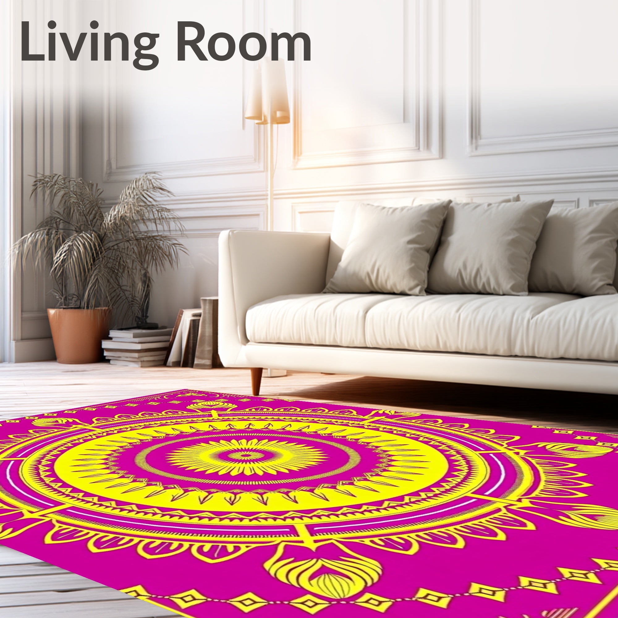 Vibrant Yellow Magenta Mandala Rug