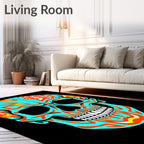 Vibrant Turquoise Orange Skull Art Rug