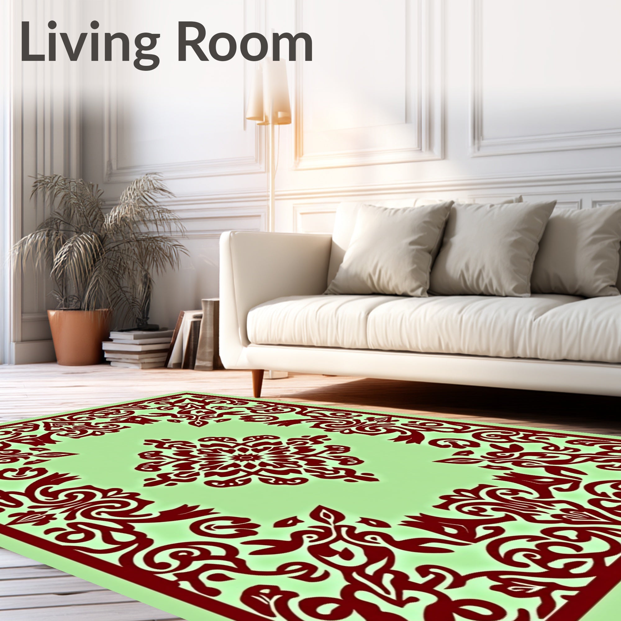 Crimson Floral Medallion Light Green Rug