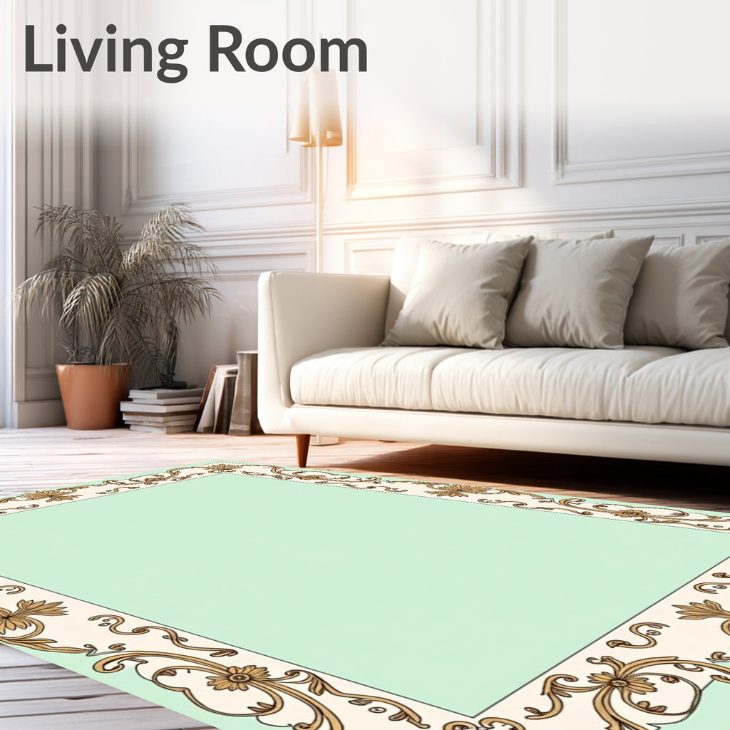 Golden Floral Scroll Border Rug