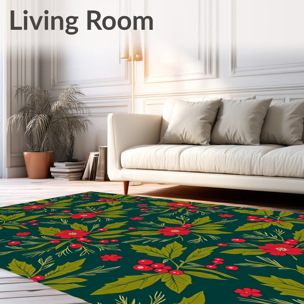 Festive Red Holly Berry Floral Rug