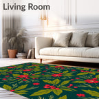 Festive Red Holly Berry Floral Rug