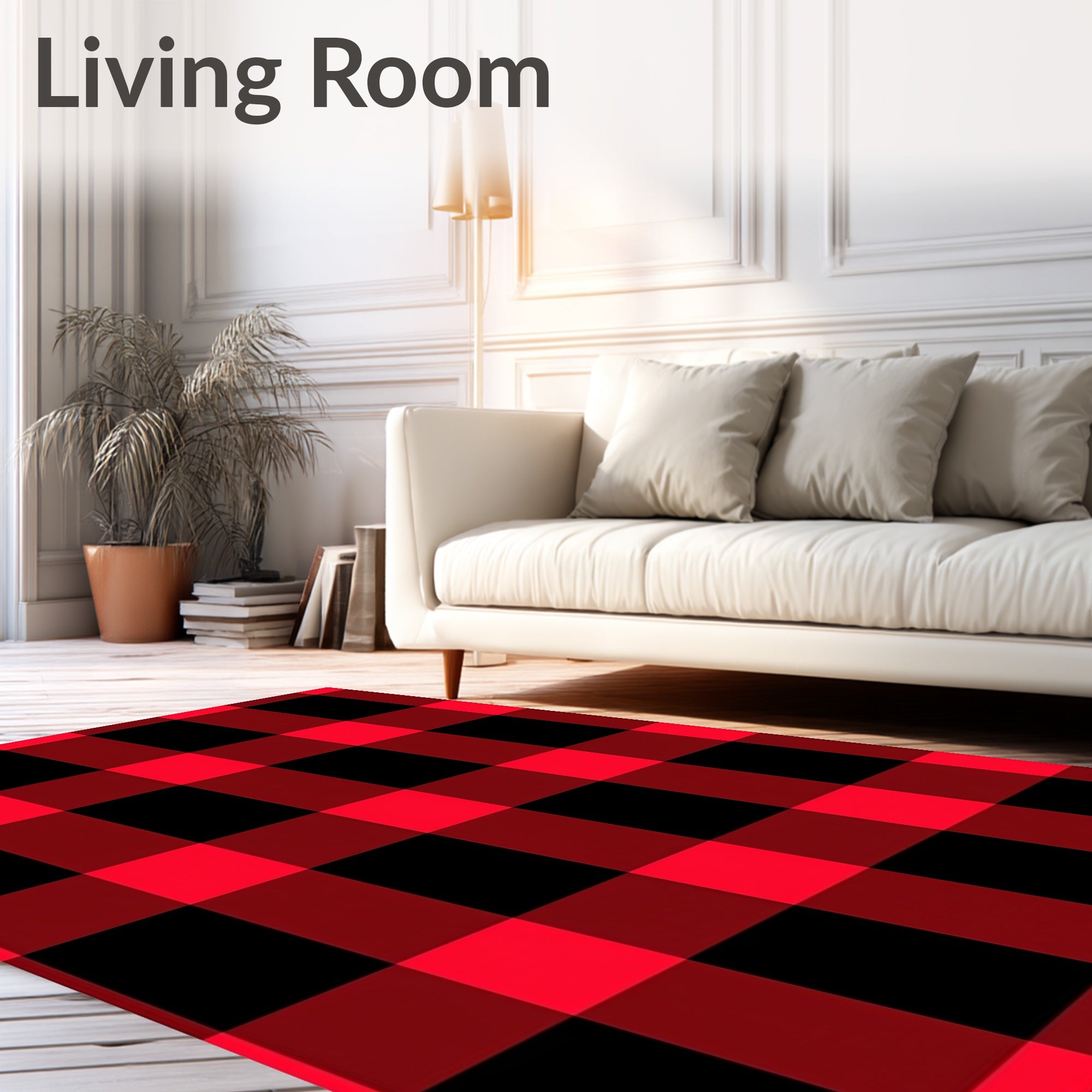 Bold Red Black Gingham Checkered Rug