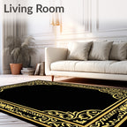 Ornate Gold Black Floral Border Rug