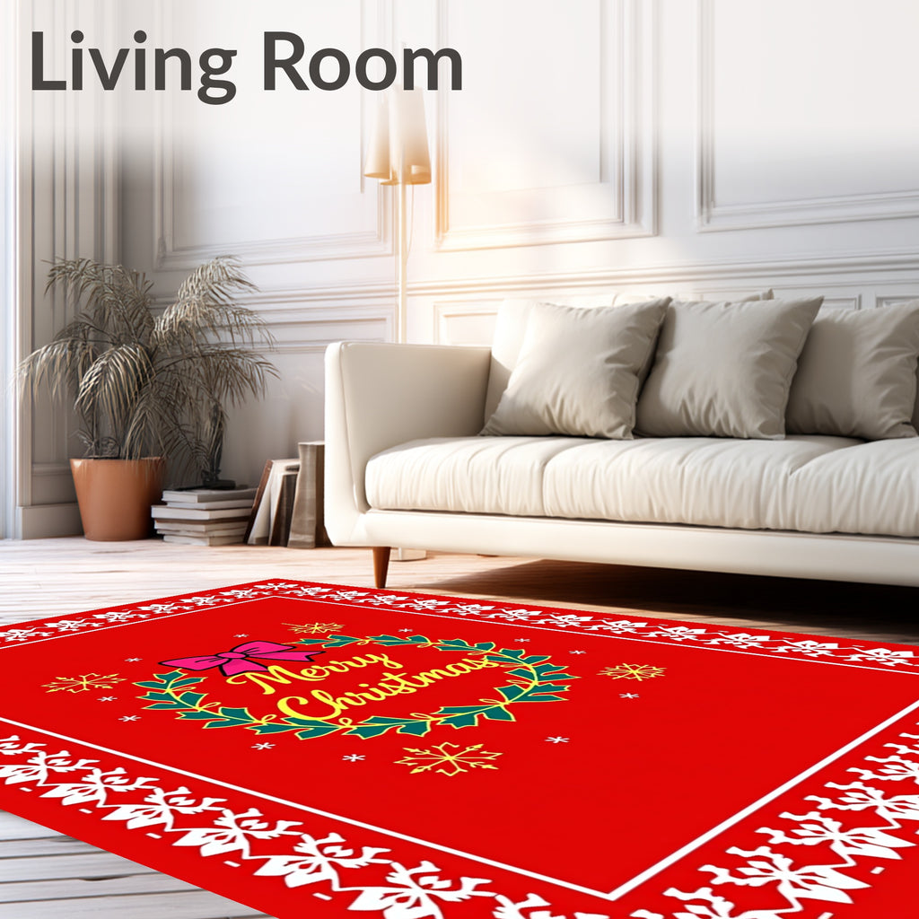 Red White Festive Holly Wreath Rug