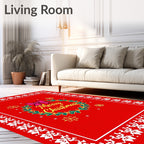 Red White Festive Holly Wreath Rug