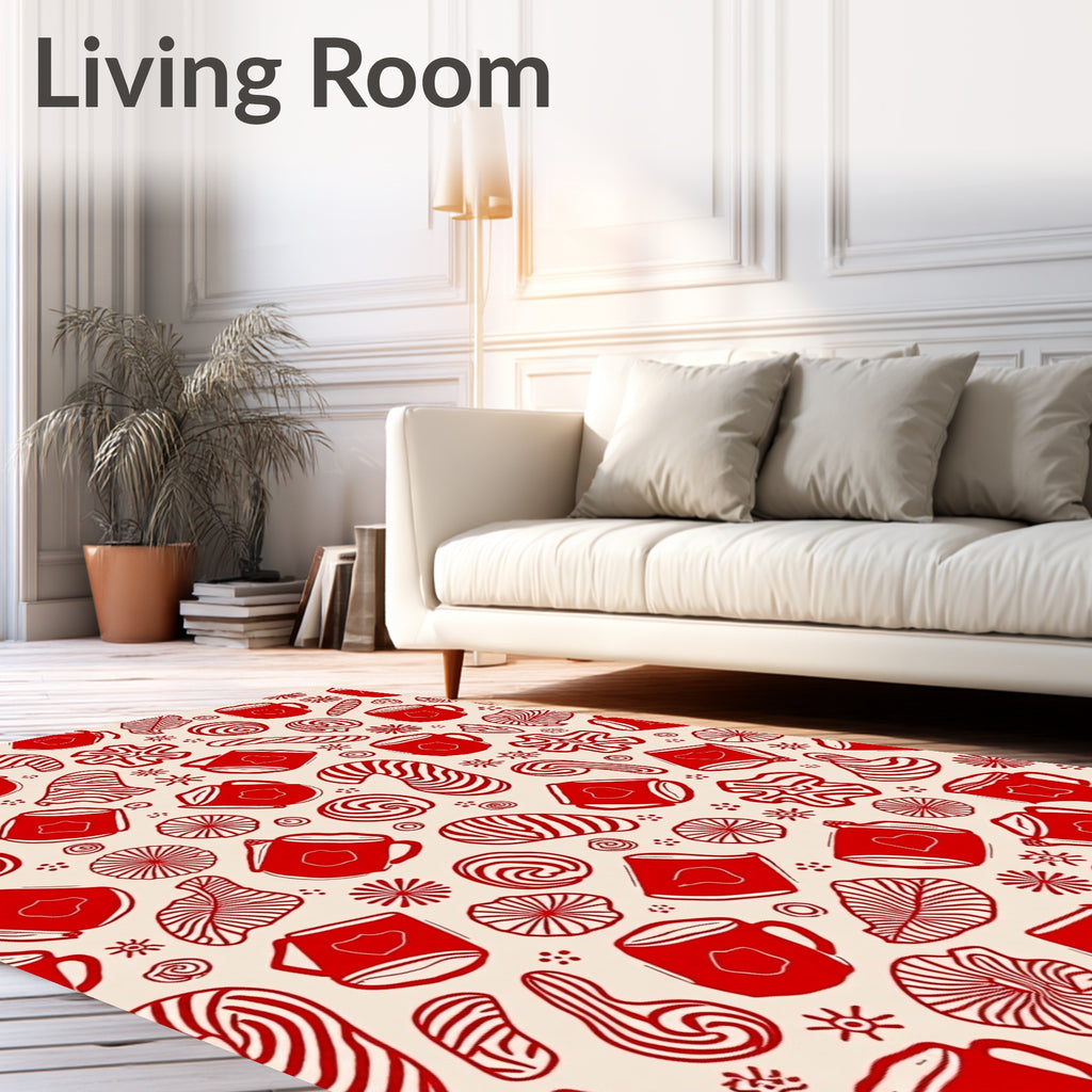 Holiday Red Candy and Mugs Rug