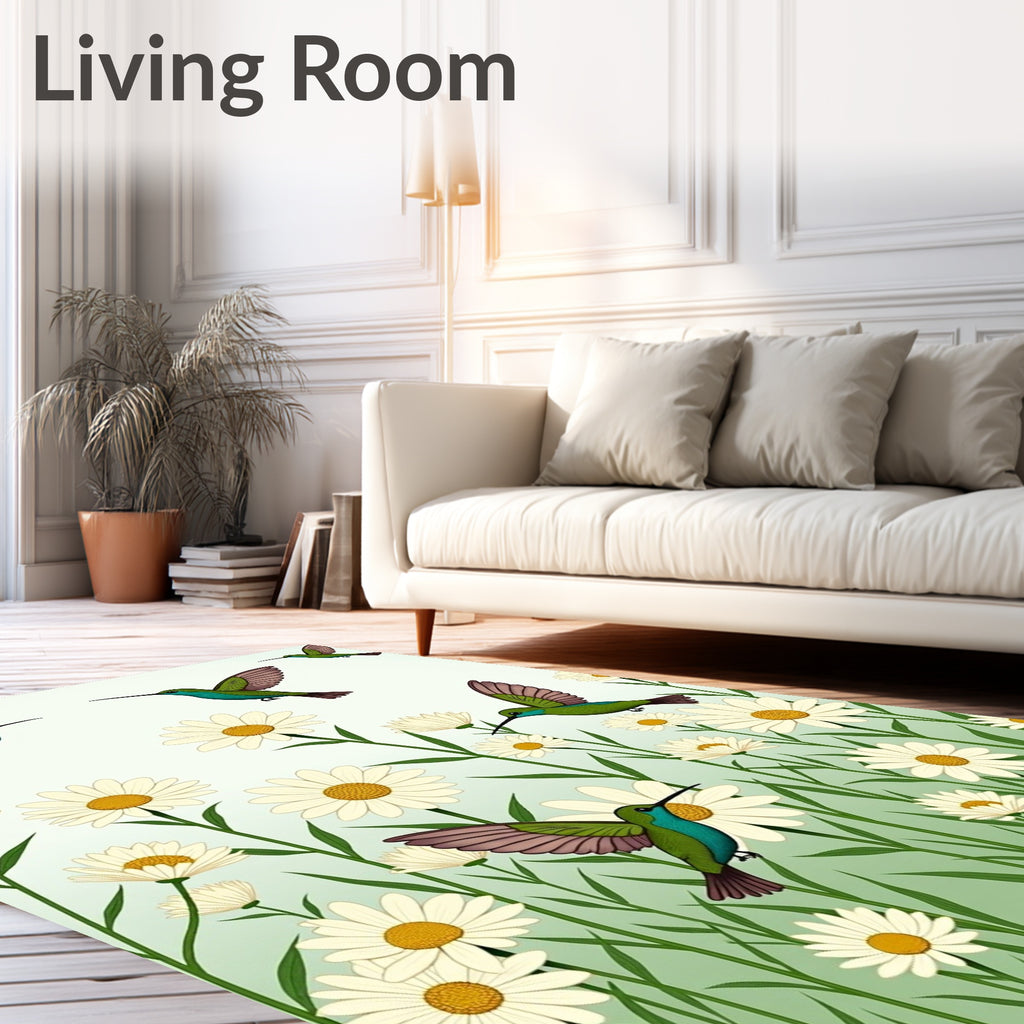 Whimsical Hummingbird Daisy Garden Rug