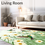 Whimsical Hummingbird Daisy Garden Rug