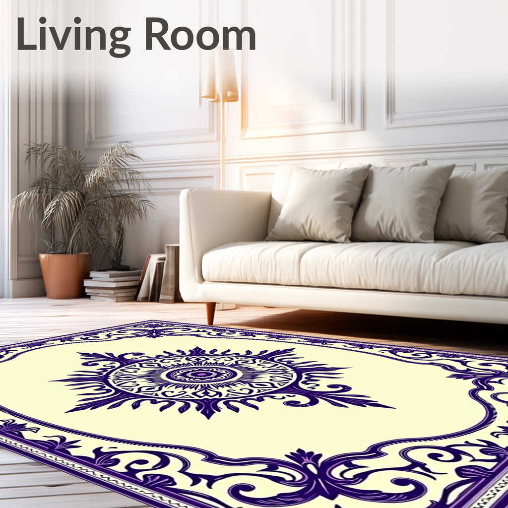 Deep Violet Floral Sunburst Art Nouveau Rug