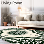 Dark Green Sun Mandala Bordered Rug