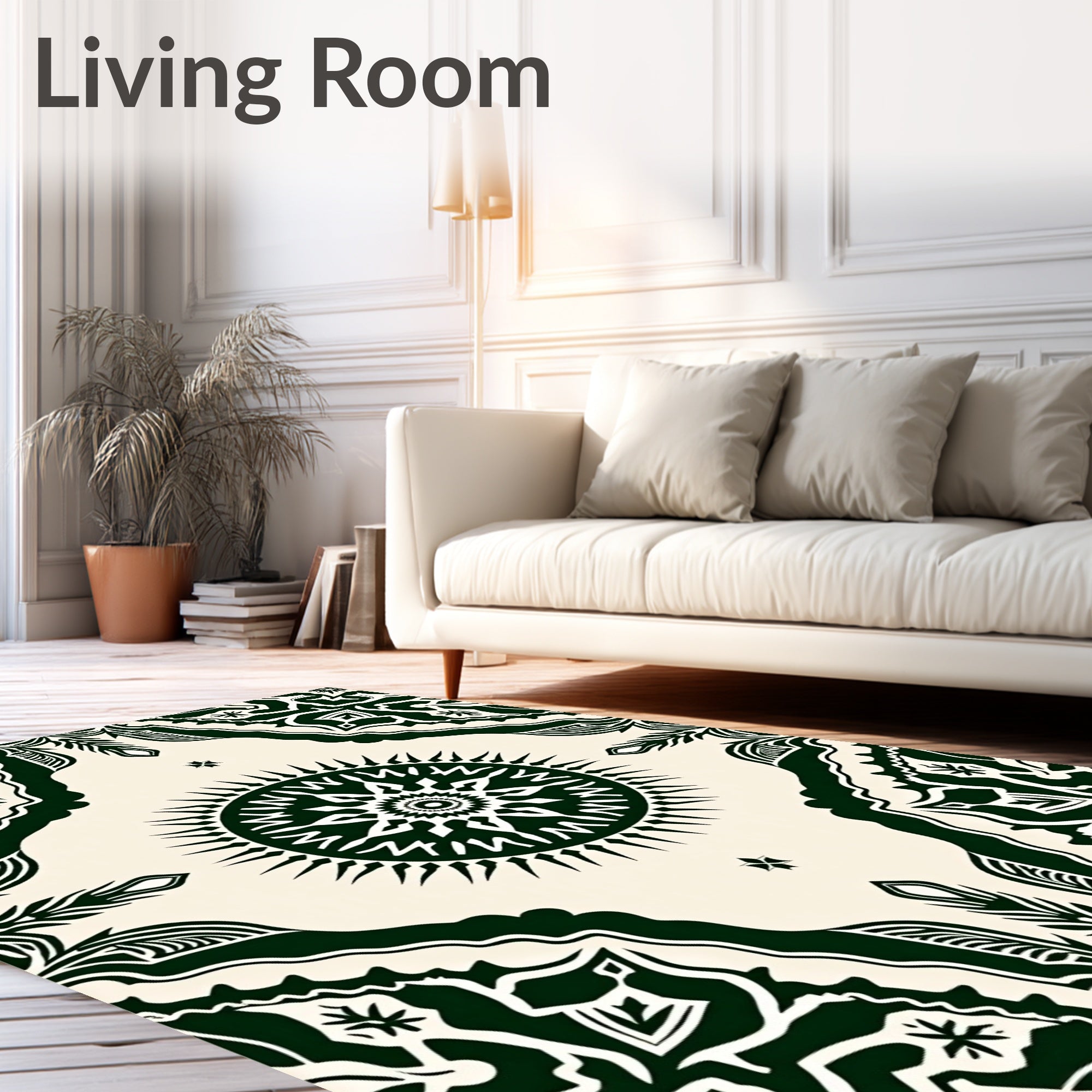Dark Green Sun Mandala Bordered Rug