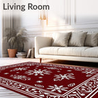 Crimson Snowflakes Ornate Border Rug
