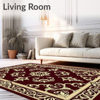 Deep Red Cream Floral Medallion Border Rug