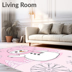 Pink Snowman With Snowflakes And Trees Rug