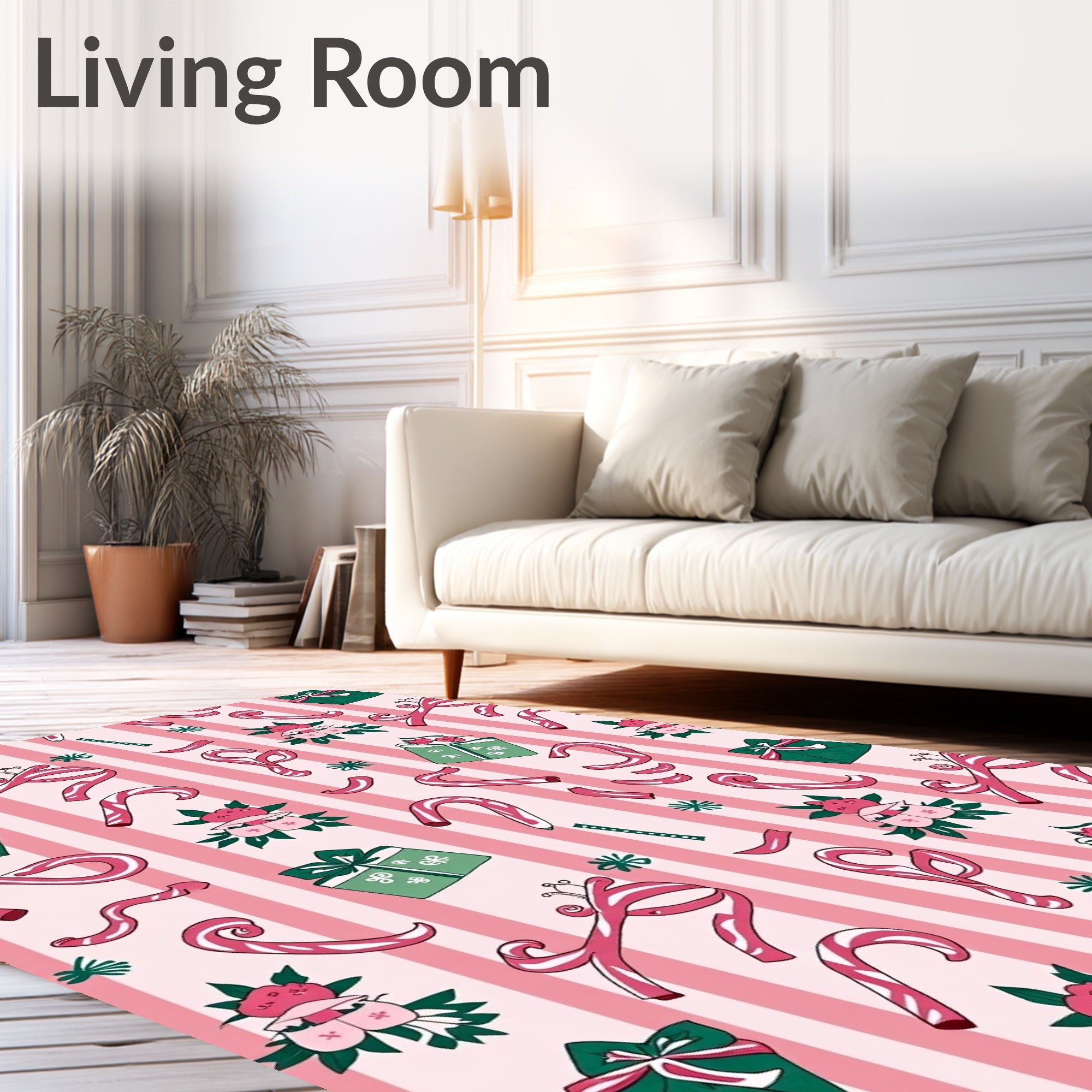 Pink Candy Cane Gift Stripe Rug