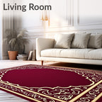 Ornate Crimson and Gold Scrollwork Rug